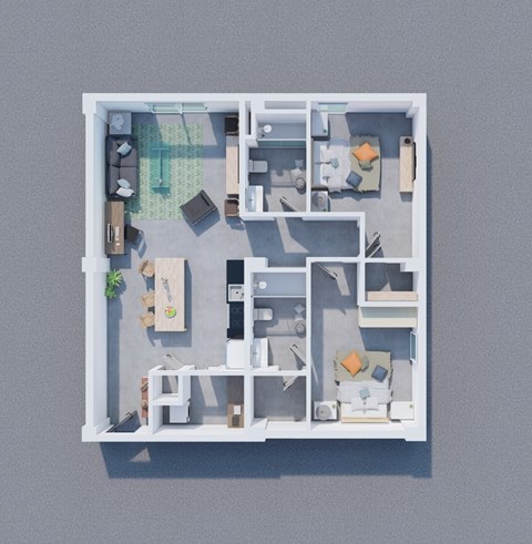 Floor plan for 2 beds, 2 baths, 1040 sqft